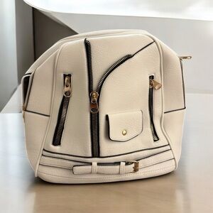Cream and Black Modern Backpack with Structured Design